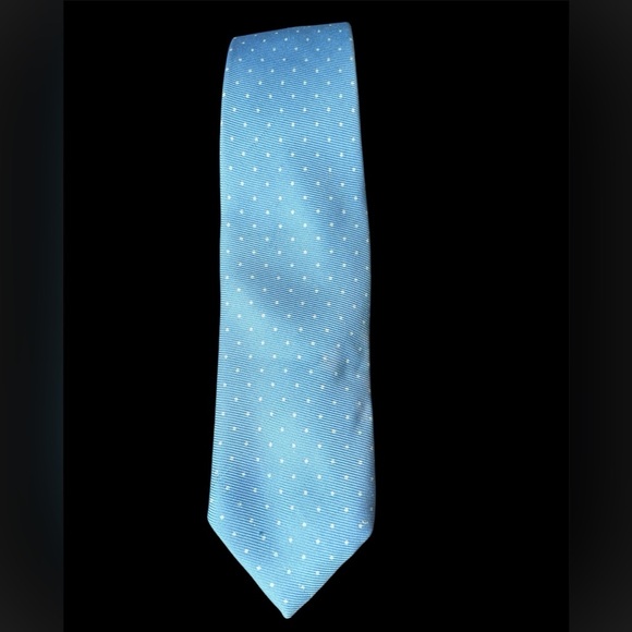 Vintage Polo Ralph Lauren Hand Made Silk Tie Blue / Silver Polka Dot - Picture 2 of 8